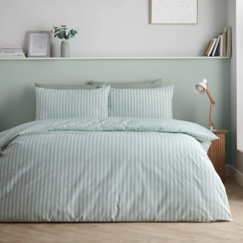 Image of Catherine Lansfield Epping Textured Stripe Duvet Cover Bedding Set Green
