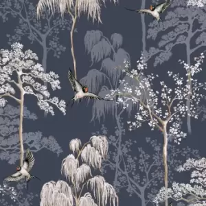 Image of Arthouse Japanese Garden Wallpaper - Blue