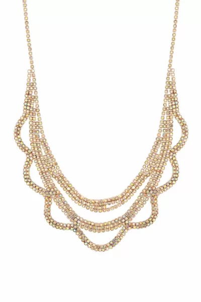 Image of Rose Gold Pink Aurora Borealis Scalloped Diamante Necklace