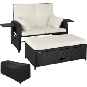 Image of Tectake - Rattan garden set Crete 2 Seats, 1 Stool - 2 seater sofa, garden sofa, recliner sofa - Black - black