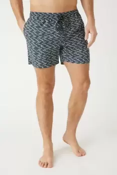 Image of Mens Black Mono Geo Print Swim Short