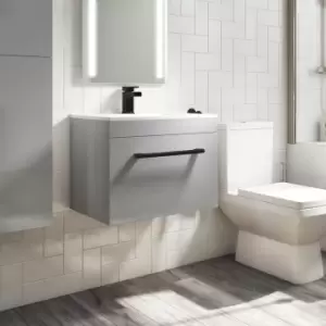 Image of 600mm Grey Wall Hung Vanity Unit with Basin and Black Handle - Ashford