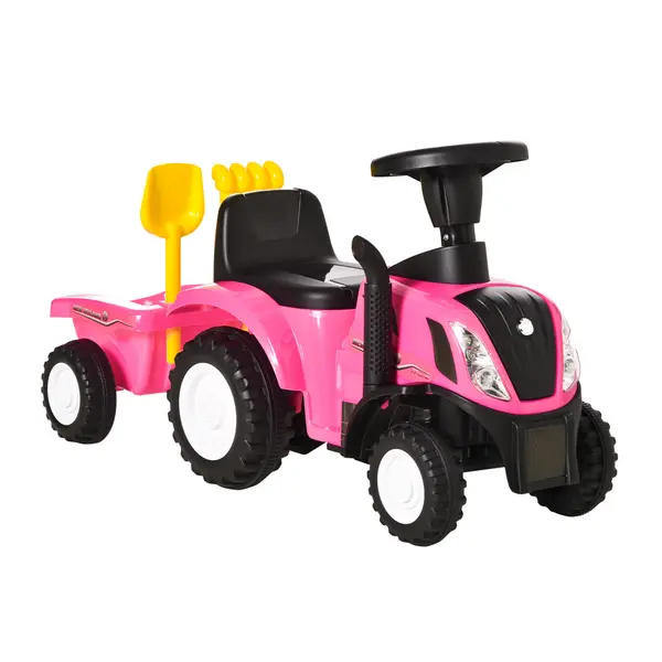 image of HOMCOM Ride On Tractor Toddler Walker Foot To Floor Slider w/ Horn Storage Steering Wheel for 1-3 Years Old Pink