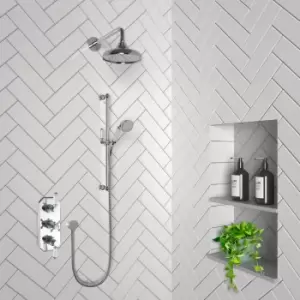 image of Traditional Three Handle Concealed Thermostatic Mixer Shower with Wall Mounted Shower Head & Round Handset - Cambridge