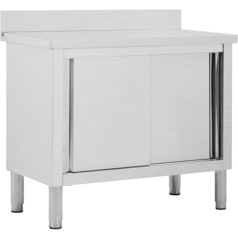 Image of VIDAXL Vidaxl - Work Table with Sliding Doors 100x50x(95-97) cm Stainless Steel 8719883680927