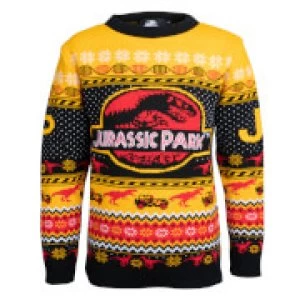 image of Jurassic Park Kids Christmas Knitted Jumper - Yellow - L