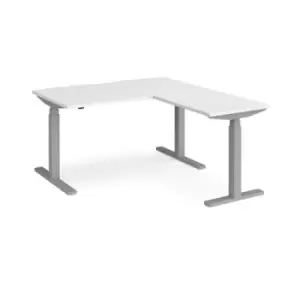 image of Height Adjustable Desk Rectangular Desk With Return 1400mm White Tops With Silver Frames Elev8 Touch