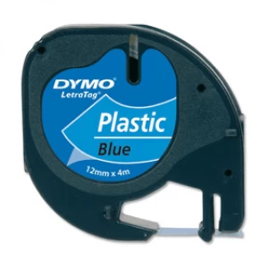 image of Dymo 91205 Black on Blue Label Plastic Tape 12mm x 4m