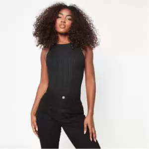 image of Missguided Recycled Rib Racer Neck Knit Bodysuit - Black