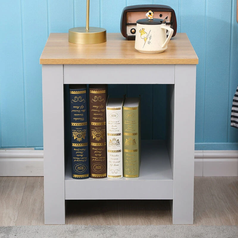 Image of FURNITURE HMD Furniture Hmd - Side Table Lamp Table Console Table,Grey+Oak,45x45x50cm(WxDxH) 25383-HMD