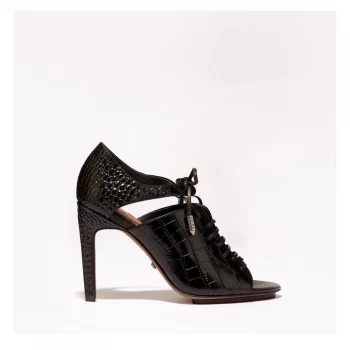 Image of Reiss Reiss Mila Peep Toe Stiletto Heels - Black Croc