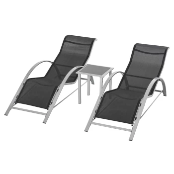 Image of Outsunny 3 Pieces Lounge Chair Set Garden Outdoor Recliner Sunbathing Chair with Table, Black AOSOM UK
