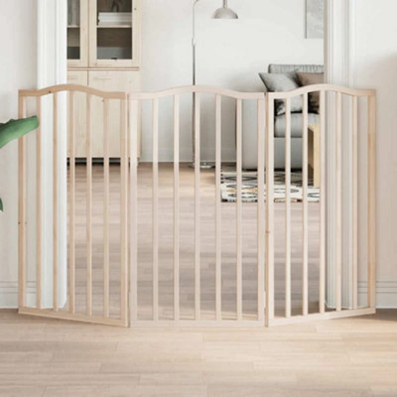 Image of vidaXL Dog Gate Foldable 3 Panels 150 cm?Poplar Wood, Brown 352206