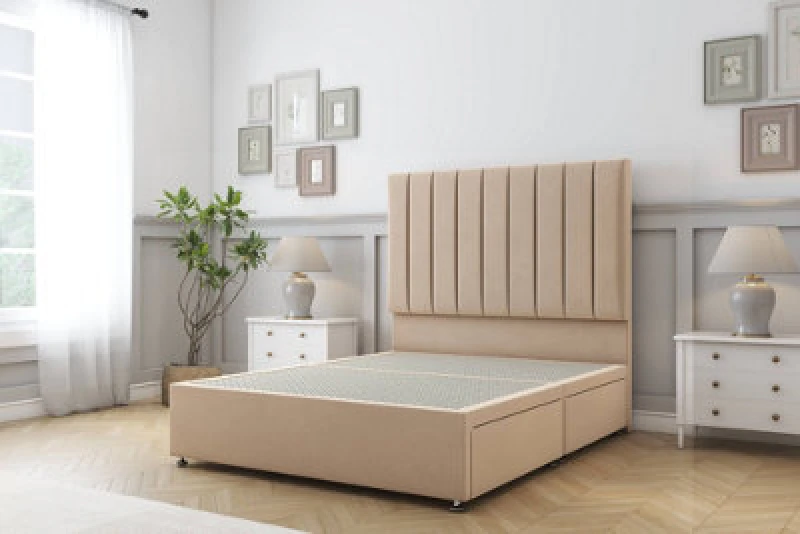 Image of Sloomy Kansas Pebble Plush Divan Bed Base No Drawers With 26" Strutted Headboard 2'6 Small Single