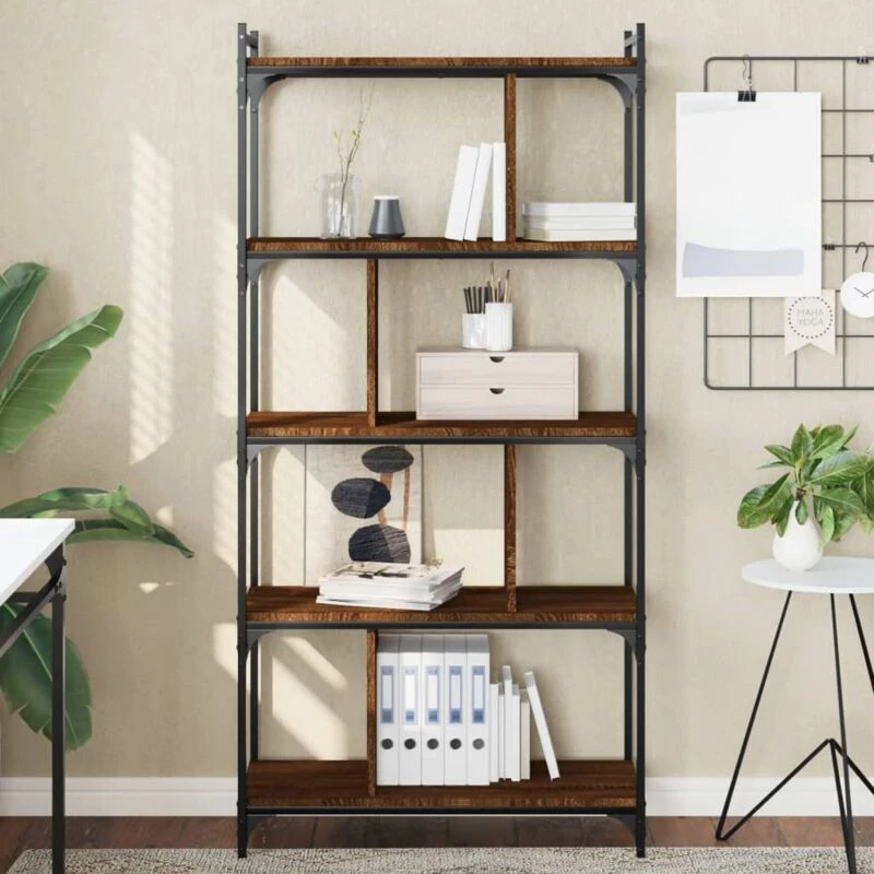 Image of Vidaxl Bookcase 5-tier Brown Oak 76X32X158cm Engineered Wood, Brown 833944