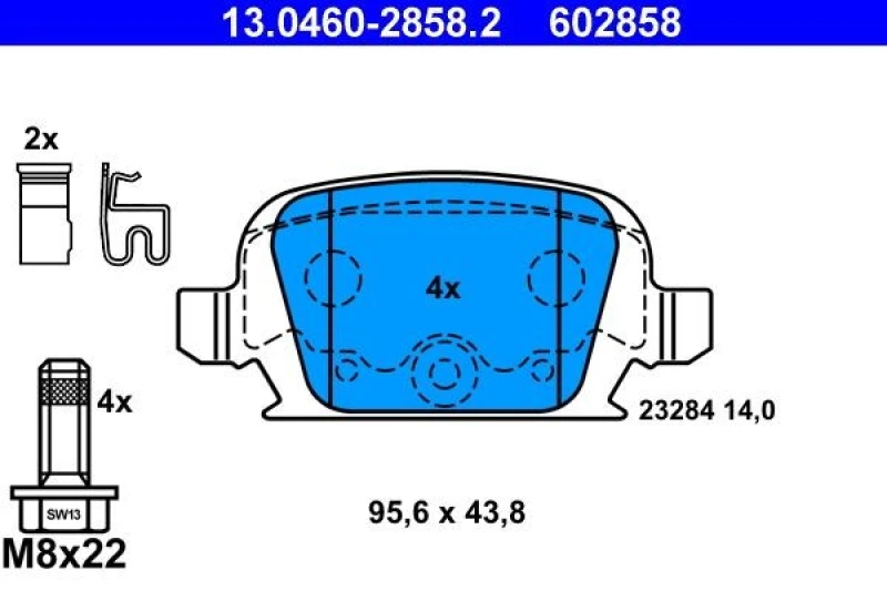 Image of ATE 13.0460-2858.2 Brake pad set with acoustic wear warning, with brake caliper screws Brake Pad Set,disc brake (402)