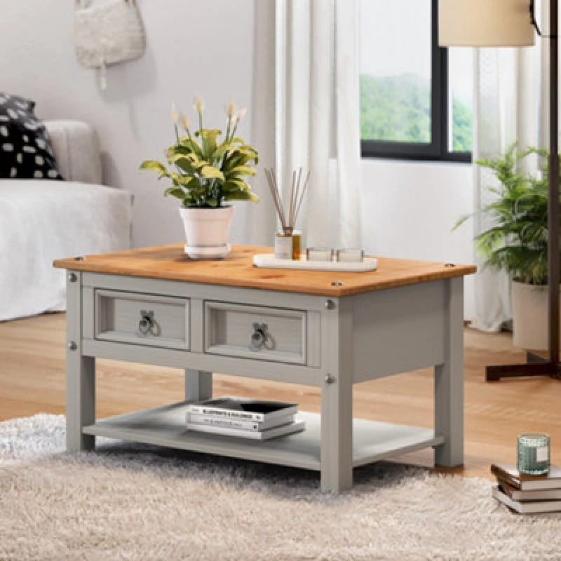Image of MERCERS FURNITURE Corona Grey Wax 2 Drawer Coffee Table 5060765291124
