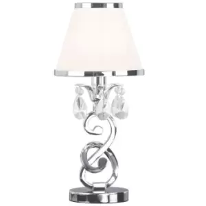 Image of Esher Luxury Small Table Lamp Nickel Crystal White Shade Traditional Bulb Holder