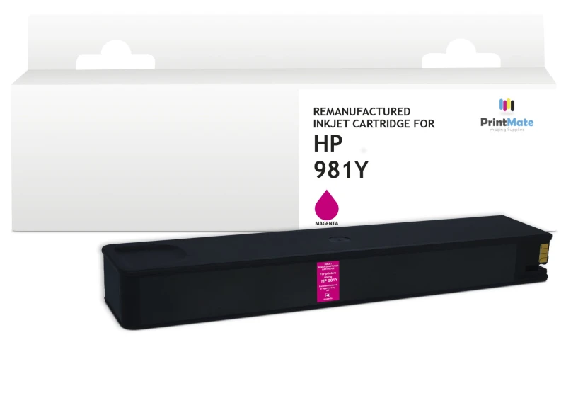 Image of PrintMate HP 981Y. remanufactured ink cartridge. high capacity. Magent