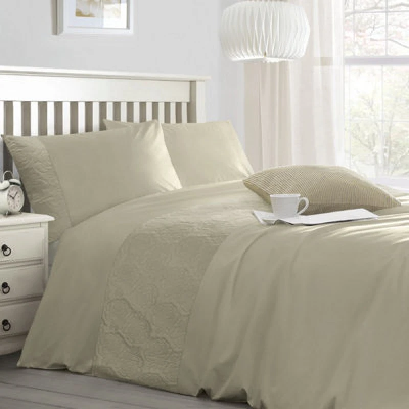 Image of Velosso Taupe Quilted Floral Duvet Cover And Pillowcase Set Single