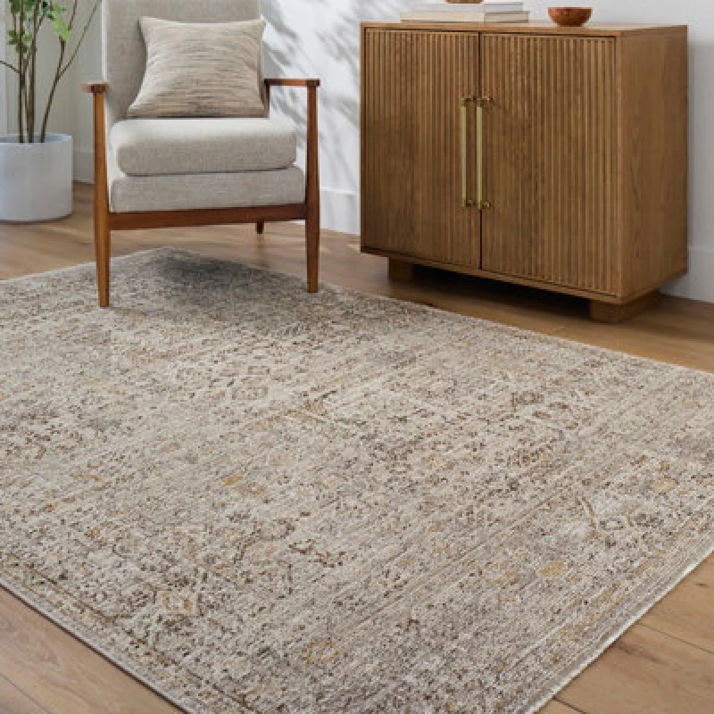 Image of Galey Alix X Livabliss Vintage Oriental Boho Taupe/cream Myrtle Avenue I Area Rug 160 X 230 Cm - Ideal For Living Room