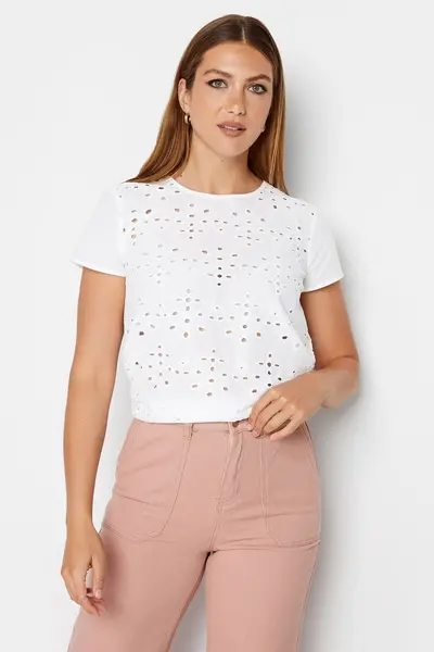 Long Tall Sally Tall Broderie Top White