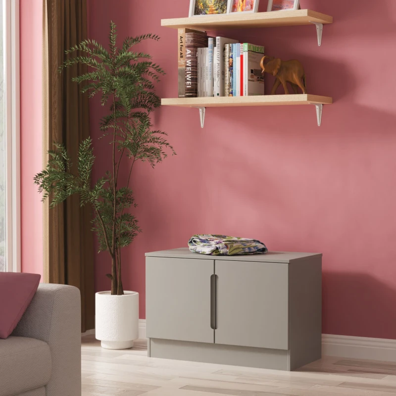 Image of Welcome Furniture Ltd Milan Compact 2 Door TV & Media Unit in Dusk Grey - Ready Assembled, Grey MIL203DGDG