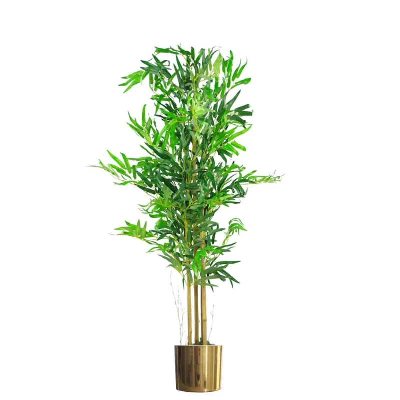 Image of Leaf 120cm (4ft) Natural Look Artificial Bamboo Plants Trees with Gold Metal Planter Green unisex