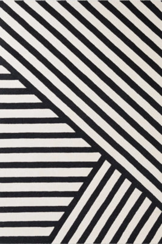 Image of The Rugs Ted Baker Noir Wool Handwoven Black White Geometric Rug