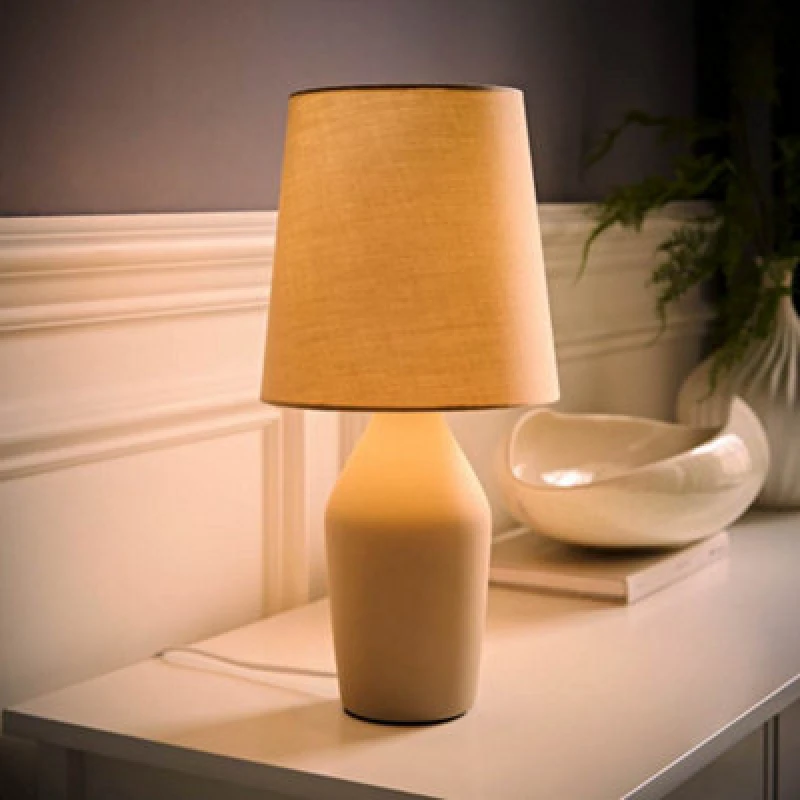Image of ValueLights Arlo Compact Ceramic Table Lamp with Fabric Shade with LED Bulb Brown