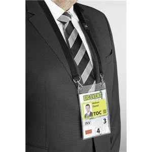 Image of Original Durable A6 Name Badge with Textile Necklace Duo Black Pack of 10 Badges