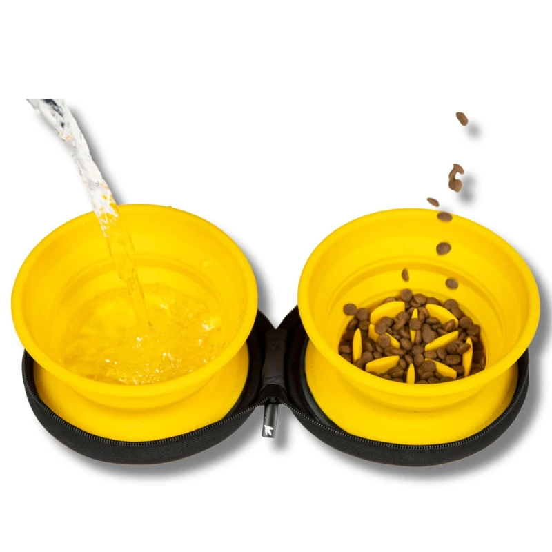 Image of Kiwi Walker Double Travel Bowl With Slowfeeder - Orange Dog Bowls TVL-867 Orange 41841612000