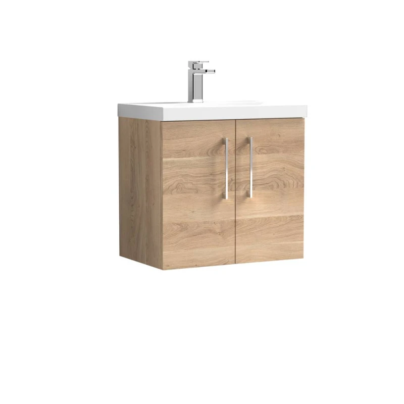 Image of Balterley Bathroom Wall Hung 2-Door Vanity & Basin, Bleached Oak, 600mm in Brown Brown Unisex