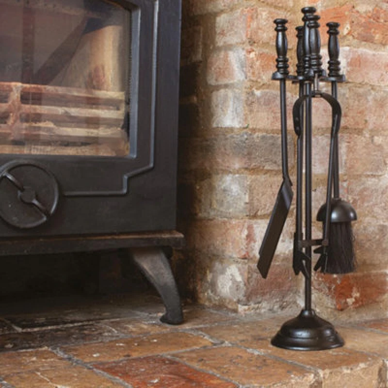 Image of Valiant Fireside Companion Tool Set - 5 Piece Set - Includes Shovel, Brush, Tongs and Poker - Black Satin Finish Black
