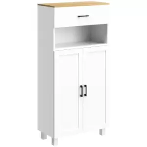 image of HOMCOM Freestanding Kitchen Cupboard, Nordic Storage Cabinet with Drawer, Doors and Open Countertop for Living & Dining Room, 130cm, White