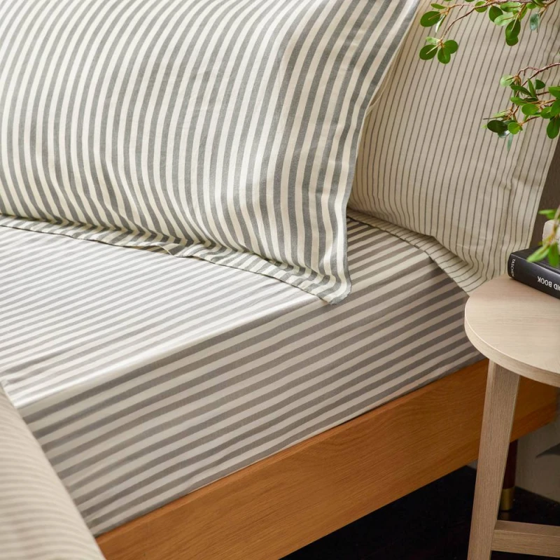 Image of Yard Hebden Striped 100% Cotton Fitted Sheet in Grey Size: Super King Fitted Grey Unisex Super King Fitted
