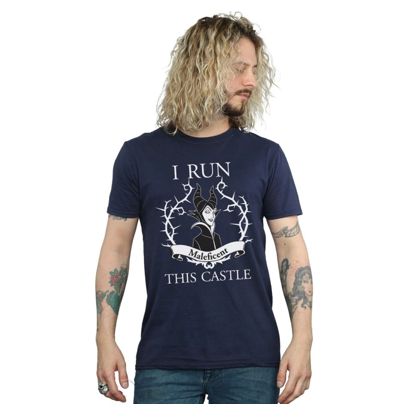 Image of Disney Men Maleficent I Run This Castle T-Shirt in Navy Size: Small Navy S Male 5057736607053