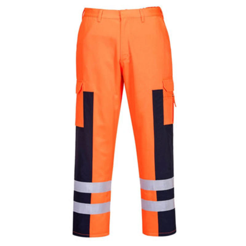 Image of Portwest Hi Vis Ballistic Nylon Panel Work Trousers S919ONRXXL Colour: Orange / Navy