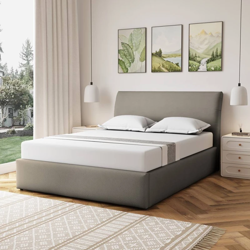 Image of Artemis Home Bethany Fabric 150cm Kingsize Ottoman Bed Frame with Storage in Light Brown Size: King Light Brown Unisex King
