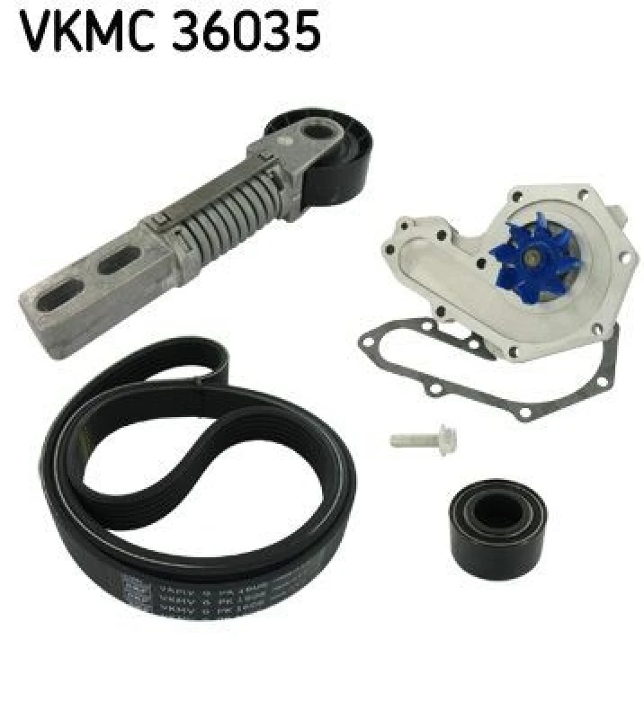 Image of SKF Water Pump + V-Ribbed Belt Kit SKF VKMC 36035
