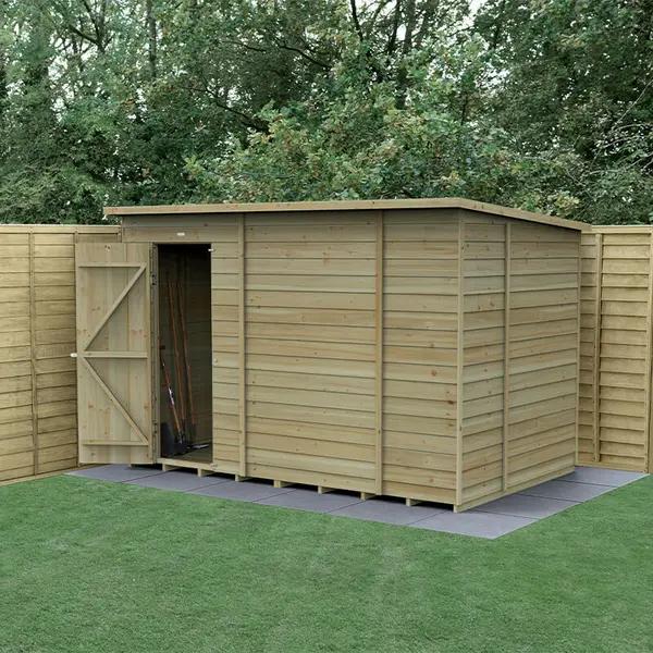 image of 10' x 6' Forest 4Life 25yr Guarantee Overlap Pressure Treated Windowless Pent Wooden Shed (3.11m x 2.05m)