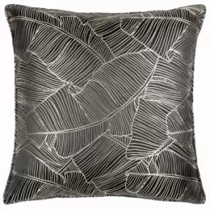 Image of Seymour Embroidered Woven Jacquard Piped Cushion Black / 50 x 50cm / Polyester Filled