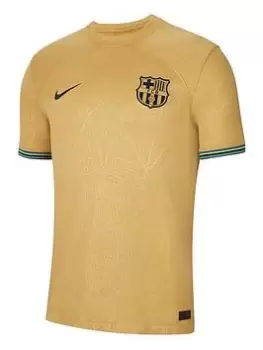 Image of Nike Barcelona Mens 22/23 Away Short Sleeved Stadium Shirt, Gold Size M Men