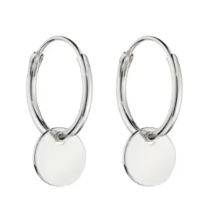 image of Sterling Silver Round Disc Circle Charm 10mm Hoop Earrings