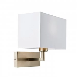 Image of 1 Light Indoor Wall Light Satin Nickel, White Tc Fabric, E27