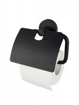 image of Aqualux Haceka Kosmos Toilet Roll Holder With Lid - Black