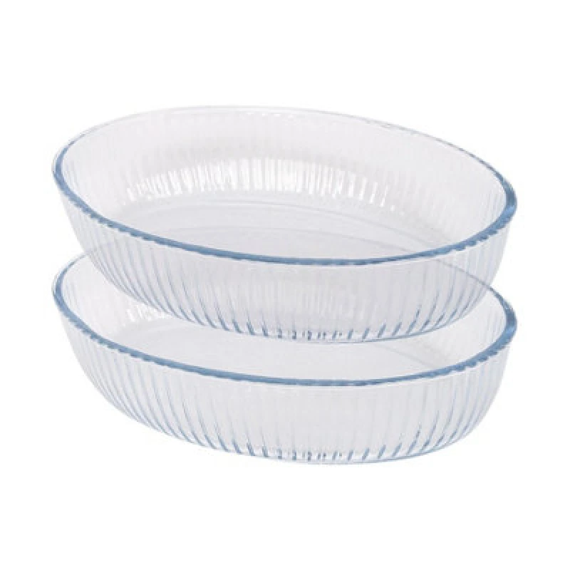 Image of Argon Tableware Optical Oval Glass Oven Dishes - 26Cm X 17Cm - Pack Of 2