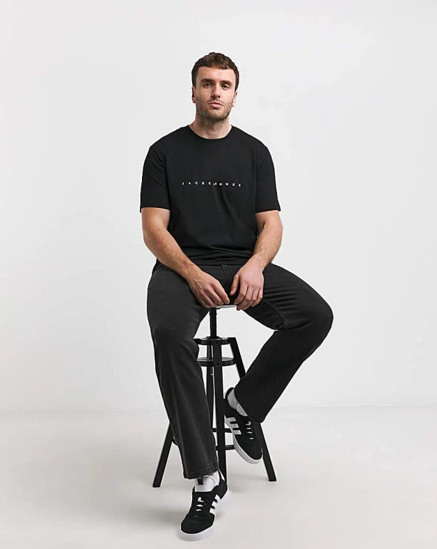Image of jack & jones Jack & Jones Star Logo T-Shirt - Black - JACK & JONES - Size: 1XL(50) Black Male 1XL(50) LP98303