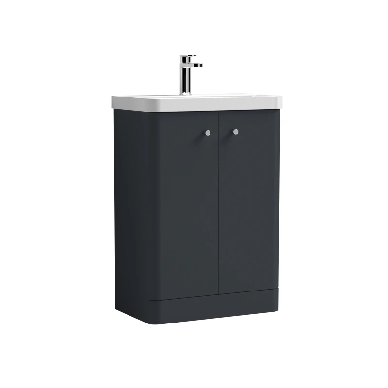 Image of Balterley Floor Standing 2 Door Vanity Unit Ceramic Basin Soft Black 600mm Grey