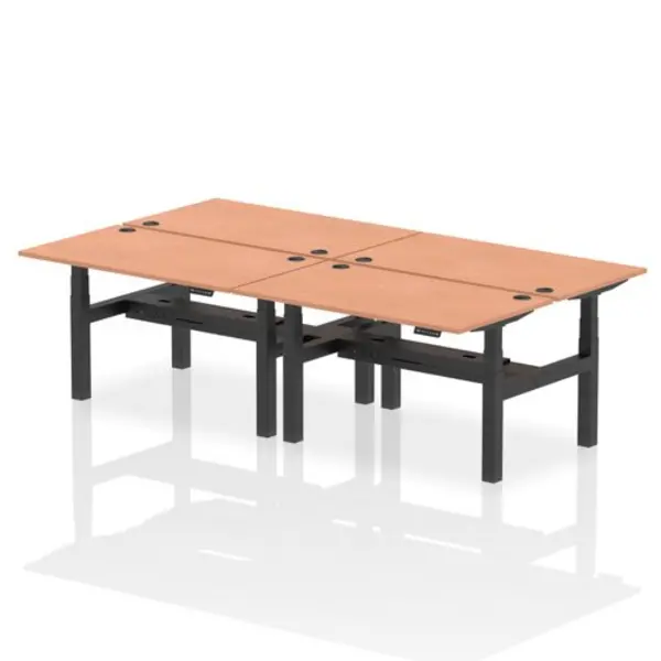 Image of Air Air Back-to-Back 1400 x 800mm Height Adjustable 4 Person Bench Desk Beech Top with Cable Ports Black Frame HASCP4P14800BCHB